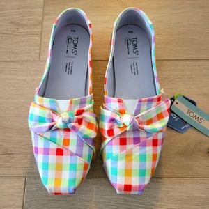 New Tom's Alpargata Multi Summer Plaid Bow Size 9 Women's